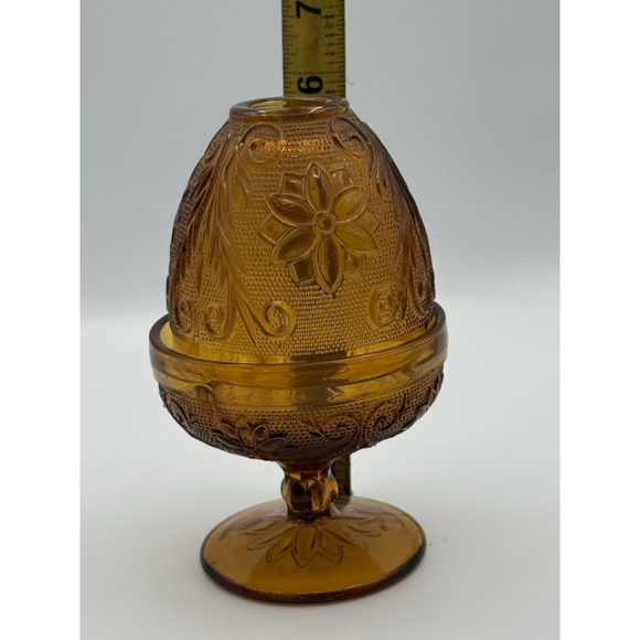 Vintage Indiana Glass Tiara Fairy Lamp Amber Color Sandwich Pattern - Picture 3 of 10